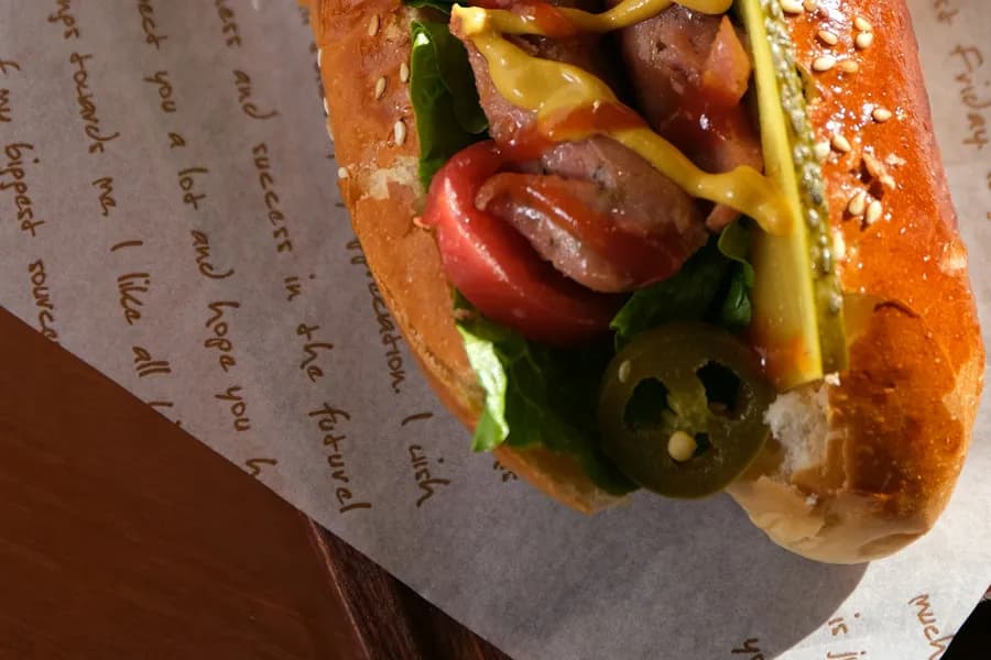 Ketçap ve hardallı uzun ekmek arası köfte hot dog