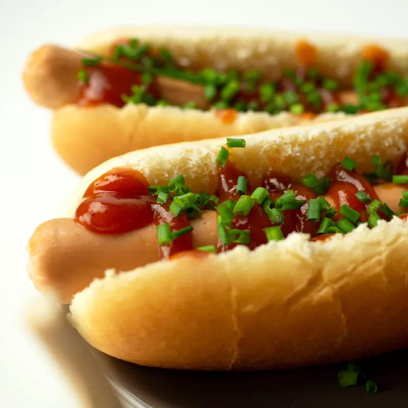 Taze soğanlı ve ketçaplı hot dog